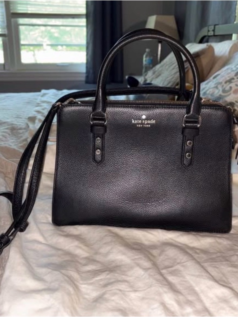 kate spade Black Pebbled Leather Satchel with Detachable Strap